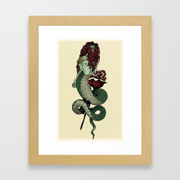 Snake in the Rose Framed Art Print