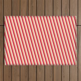 [ Thumbnail: Light Salmon, Crimson & Beige Colored Lined Pattern Outdoor Rug ]