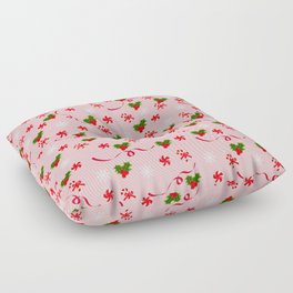 Pink Christmas Pattern - Red and White Candy Canes, Peppermints, Red Berries Floor Pillow