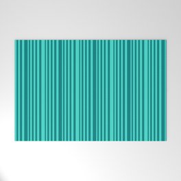 [ Thumbnail: Teal and Turquoise Colored Stripes Pattern Welcome Mat ]