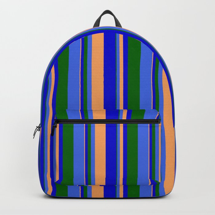 Brown, Blue, Dark Green, and Royal Blue Colored Lines Pattern Backpack