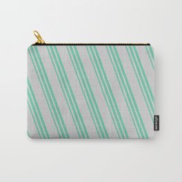 [ Thumbnail: Light Gray and Aquamarine Colored Striped Pattern Carry-All Pouch ]