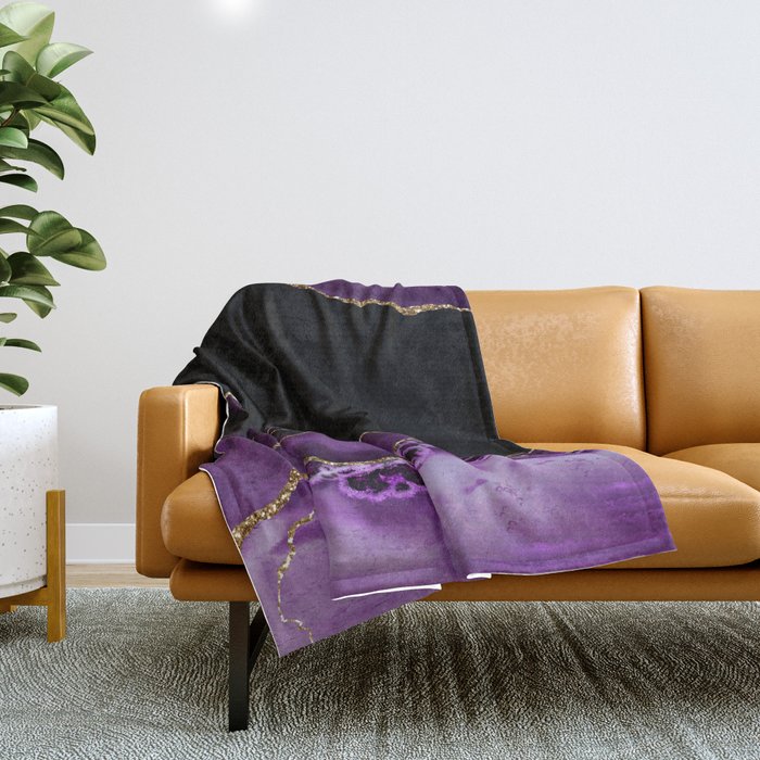 Purple & Gold Agate Texture 14 Throw Blanket