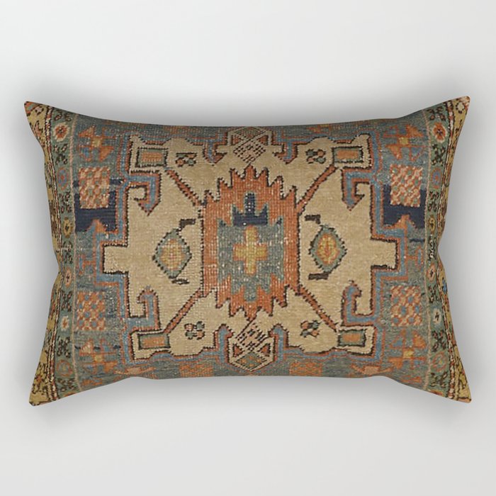 Persia Heriz 19th Century Authentic Colorful Orange Blue Green Vintage Patterns Rectangular Pillow