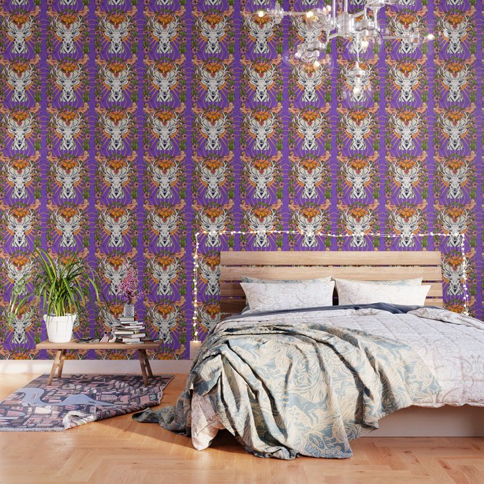 Purple Esoteric Deer Pop Art Kitsch Wallpaper