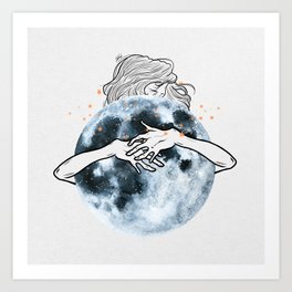 Hug the moon. Art Print