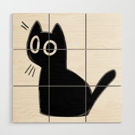 Slightly Emotional Black Cat Wood Wall Art