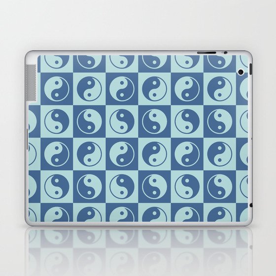 Checkered Yin Yang Pattern (Muted Blue Colors) Laptop & iPad Skin