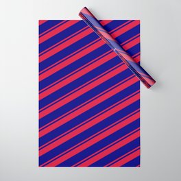 [ Thumbnail: Crimson and Blue Colored Lines/Stripes Pattern Wrapping Paper ]