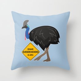 Beware: Murderchickens Throw Pillow