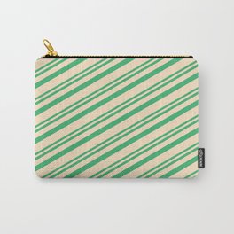 [ Thumbnail: Sea Green & Bisque Colored Lines/Stripes Pattern Carry-All Pouch ]