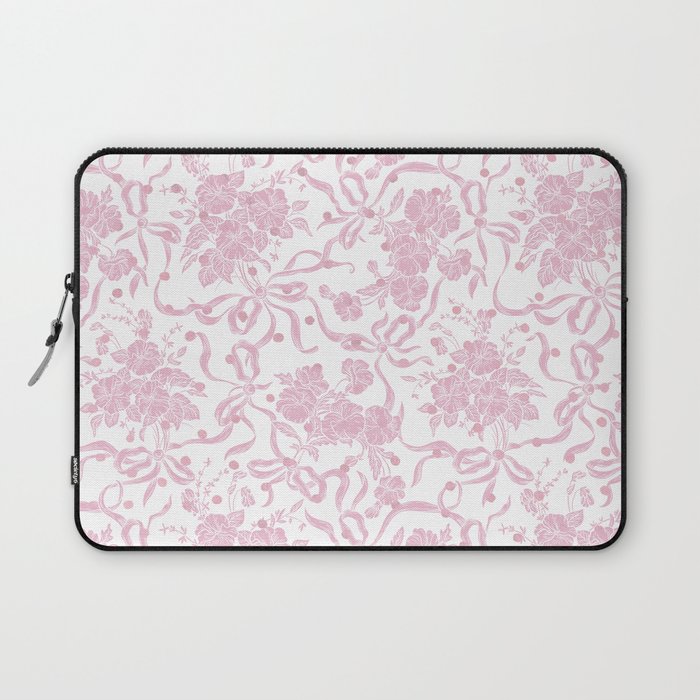 Vintage blush pink white bow floral polka dots Laptop Sleeve