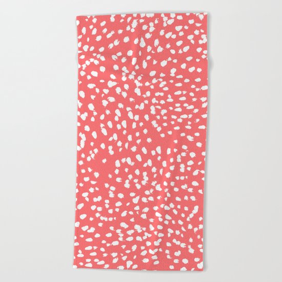 Claudia - abstract minimal coral dot polka dots painterly brushstrokes Beach Towel