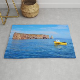 The Rock and the Yellow Boat Rug | Rock, Boat, Ocean, Color, Photo, Sea, Perce, Nautical, Landscape, Landmark 