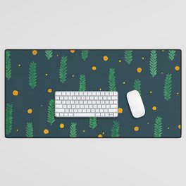 Christmas branches and dots - dark blue, green and yellow Desk Mat