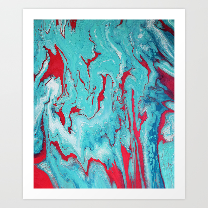 Coral Garden Acrylic Pour Painting Art Print By Bethanyjoydesign