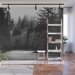 Pacific Northwest River - Black and White Nature Photography Wall Mural