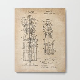 Vintage Dress Form Patent Drawing - Industrial Decor - Sewing - Vintage Design Metal Print | Vintage, Illustration 