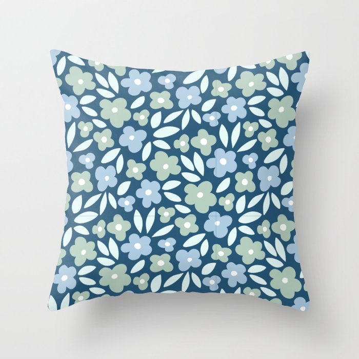 Abstract Blue Florals Throw Pillow