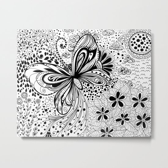 Butterfly and flowers, doodles Metal Print