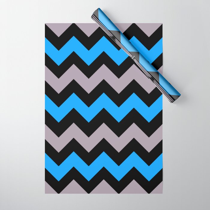 Chevron Pattern In Black Aqua Blue and Dusky Pink Wrapping Paper