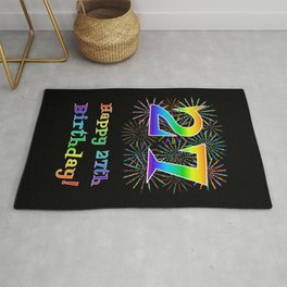 [ Thumbnail: 27th Birthday - Fun Rainbow Spectrum Gradient Pattern Text, Bursting Fireworks Inspired Background Rug ]