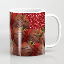 Chocolate Covered Strawberries with red glitter background Coffee Mug