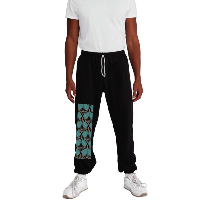 Art Deco White Green & Gold Abstract Pattern Sweatpants