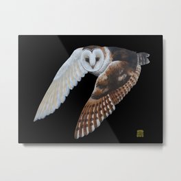 Envol Metal Print | Color, Black, Wild, Nature, Minimalism, Bird, Painting, Night, Owl, Handpainting 
