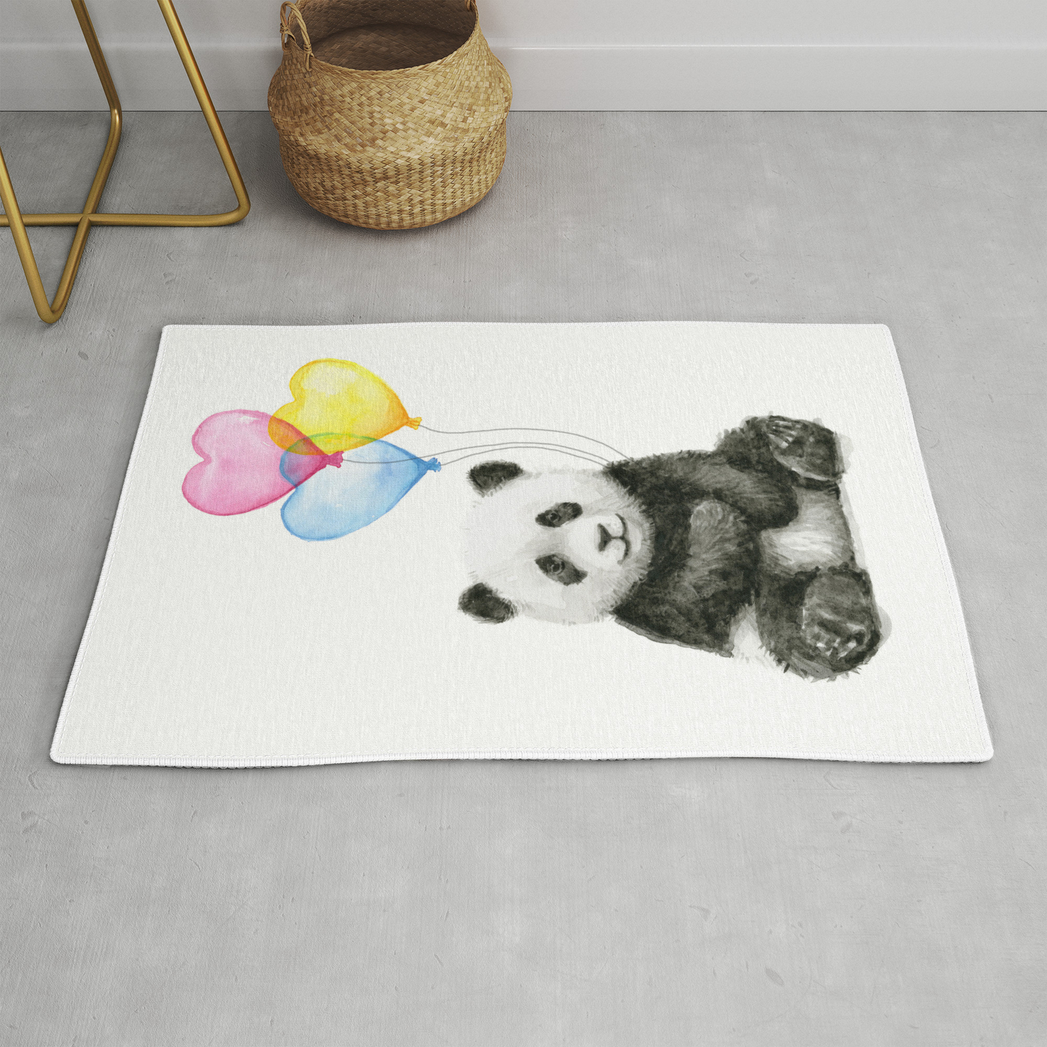 Panda Baby With Heart Shaped Balloons Whimsical Animals Nursery