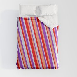 [ Thumbnail: Red, Lavender, Dark Orchid & Light Salmon Colored Pattern of Stripes Duvet Cover ]