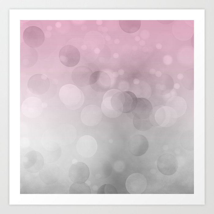 Pink  Grey Soft Gradient Bokeh Lights Art Print