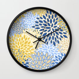 Modern, Floral Prints, Summer, Yellow and Blue Wall Clock