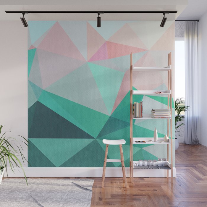 Geometric Landscape Pink And Green Wall Mural By Dominiquevari Pink And Green Wall Mural