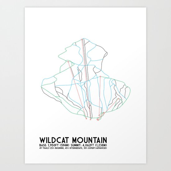 Wildcat Mountain, NH - Minimalist Trail Art Art Print