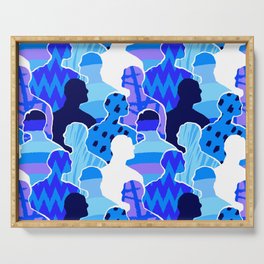 Colorful diverse people crowd abstract art seamless pattern Serving Tray