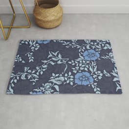 Arts and Crafts Inspired Floral Pattern Blue Area & Throw Rug