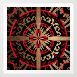 Art Deco Red and Black Bold Mandala Pattern  Art Print