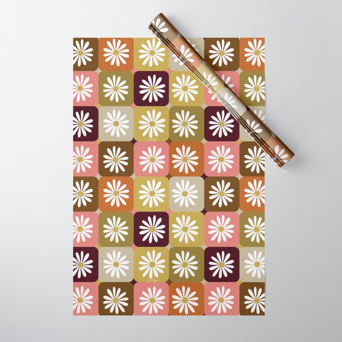 Checkered Daisies – 70s Citrus Wrapping Paper