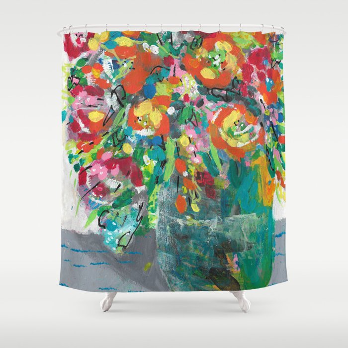 Colorful Flowers in a Round Vase Shower Curtain