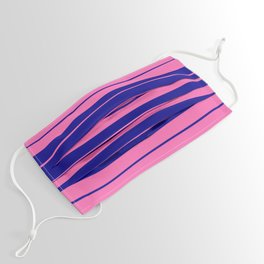 [ Thumbnail: Hot Pink & Dark Blue Colored Striped Pattern Face Mask ]