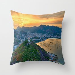 Brazil Photography - Beautiful Sunset Over Rio De Janeiro Throw Pillow