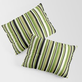 [ Thumbnail: Dark Khaki, Green, Beige, and Black Colored Lined Pattern Pillow Sham ]
