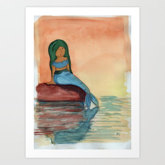 Sunset Mermaid Art Print