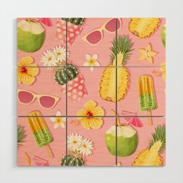 Pastel Summer Cactus Glasses Popsicle Flowers Pineapple Wood Wall Art