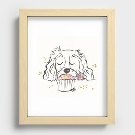 Pretty Spaniel Dog with Pink Cupcake Recessed Framed Print