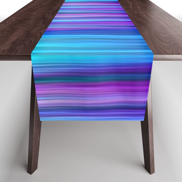Abstract Purple and Teal Gradient Stripes Pattern Table Runner