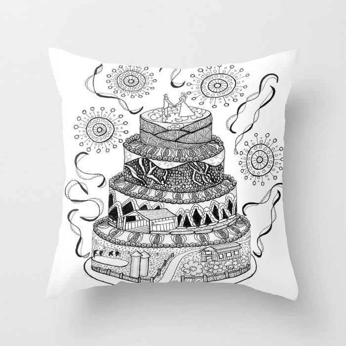 Country Wedding Cake Zentangle Style Throw Pillow By