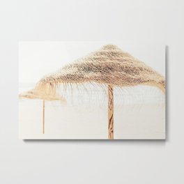 Beach Dreams III - straw beach umbrellas photography by Ingrid Beddoes Metal Print
