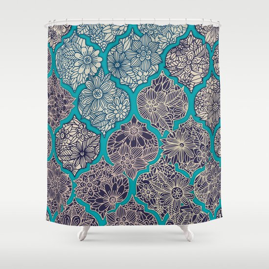 Moroccan Floral Lattice Arrangement - teal Shower Curtain